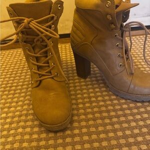 Guess Tan Heeled Lace-Up Boots